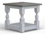 Farmhouse End Table - Solid Pine Wood with Distressed White Finish