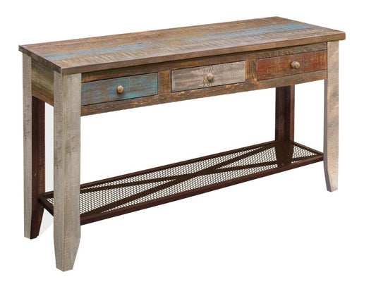 3 Drawer Sofa Table | Rustic Antique Multicolor Solid Pine