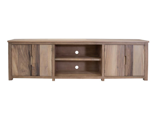 4 Door 93" Natural Parota TV Stand with Storage Shelves