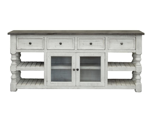 4 Drawer 2 Glass Doors 80" TV Stand - Farmhouse Chic Stone Collection