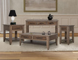3 Drawer 1 Shelf Sofa Table | Natural Teca Wood & Metal Design