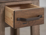 3 Drawer 1 Shelf Sofa Table | Natural Teca Wood & Metal Design