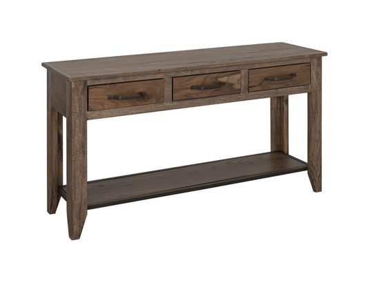 3 Drawer 1 Shelf Sofa Table | Natural Teca Wood & Metal Design