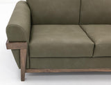 Mezquite Armchair - Mid-Century Green Faux Leather & Solid Pine Wood