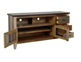 3 Drawer 2 Iron Mesh Doors TV Stand - Rustic Pine Wood