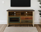 2 Drawer 1 Door 52" TV Stand - Antique Pine Wood Rustic