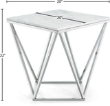 Skyler Contemporary End Table with Genuine Marble Top & Stylish Chrome Stainless Steel Base