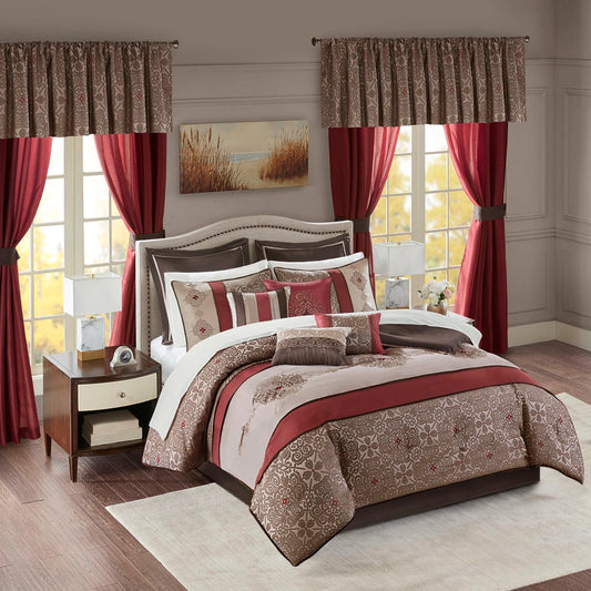 24-Piece Room-in-A-Bag Medallion Comforter Set, Red