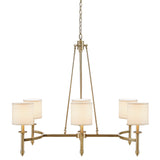 6-light Chandelier with Fabric Drum Shades, Antique Gold