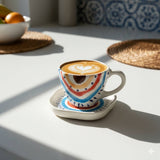 Boho Hand Painted Ceramic Tea Cup & Saucer Set