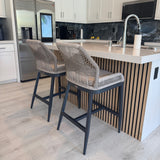 PURPLE LEAF Outdoor Bar Stools Wicker Rattan Bar Stools with Back Aluminum Outside Garden Patio Bar Chairs