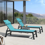 PURPLE LEAF Outdoor Lounge Chair Patio Chaise Pool Lounger Aluminum Frame with Side Table and Wheels for Outside Sunbathing Tanning Recliner Including Pillows