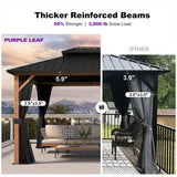 PURPLE LEAF Metal Gazebo Double Roof Wood Grain Aluminum Frame with Curtains and Netting with Lights-clear