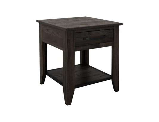 Dark Teak End Table with Drawer & Shelf | Mango Wood Furniture