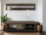 Dutton Collection Pine Wood Coat Rack & Bench - Dark Rustic Hall Tree