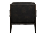 Balam Wooden Frame Armchair - Black Faux Leather Button Tufted