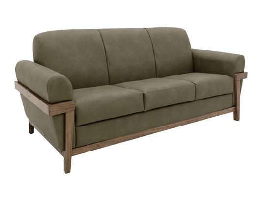 Mezquite Mid-Century Sofa with Wooden Frame | Green Faux Leather