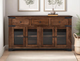 3 Drawer 4 Glass Doors 70" Parota Wood Console Table