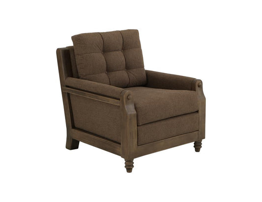 Wooden Frame Armchair - Xel-Ha II Tufted Brown Fabric Chair