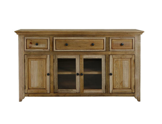 3 Drawer 4 Door Console - Farmhouse Style Solid Pine Wood