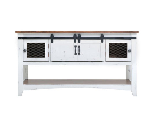 Pueblo White Sliding Door Sofa Table - Solid Pine Rustic