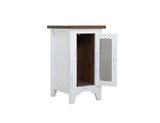 Pueblo White Metal Mesh Door Chairside Table - Solid Pine