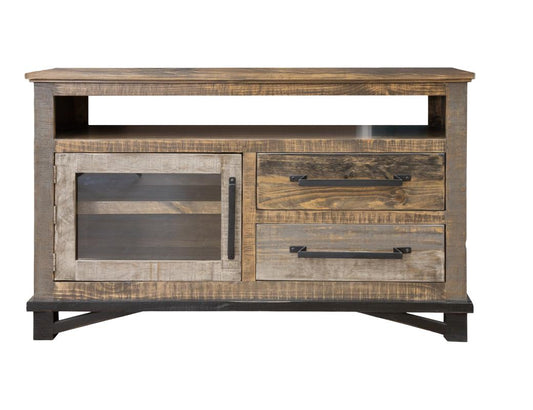 2 Drawer 1 Door 52" TV Stand - Loft Brown Pine Wood Collection