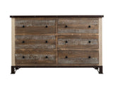 6 Drawer Dresser - Solid Pine Wood Antique Rustic Style