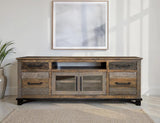 2 Drawer 4 Door 76" TV Stand - Loft Brown Pine Wood Collection