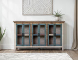 6 Glass Doors 73" Console - Antique Solid Pine Rustic Furniture