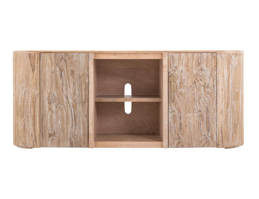 80 Inch TV Stand 2 Door White Balam Mango Wood Fireplace