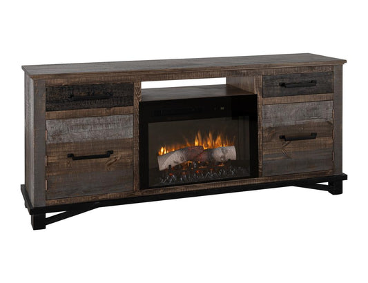 Loft Brown 70" Fireplace TV Stand - Pine Wood & Iron Hardware