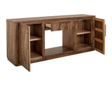 70 Inch Mango Teak TV Stand with Fireplace Insert & Storage