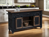 Pueblo Black 3 Drawer Kitchen Island - Solid Pine Wood