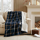 Plaid Shepra Velvety Heated Throw, Navy