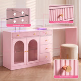 Rotatable L-Shaped Vanity Desk with Led Light, Double Arched