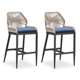 PURPLE LEAF Patio Sunbrella Bar Stools Set of 2 Rattan Bar Aluminum Bar Stool Outdoor Barstools with Back and Cushion for Garden Kitchen Island