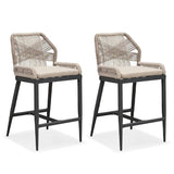 PURPLE LEAF Outdoor Bar Stools Wicker Rattan Bar Stools with Back Aluminum Outside Garden Patio Bar Chairs