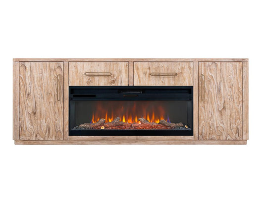 White Balam 80" TV Stand with Fireplace Insert | Mango & Teak