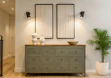 12 Drawer Timber Console Table - Green Wood Storage Furniture