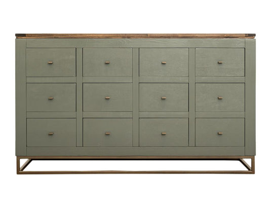 12 Drawer Timber Console Table - Green Wood Storage Furniture