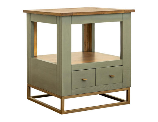 2 Drawer End Table with Shelf | Timber Occasional Table Green