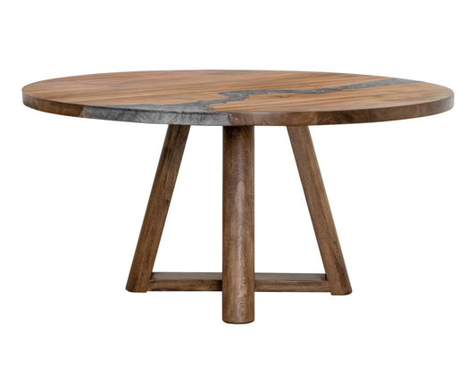 Silver Round Dining Table | Resin River Teak Wood Design