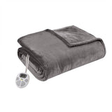 Heated Plush Electric Bedding Blanket, Dark Grey