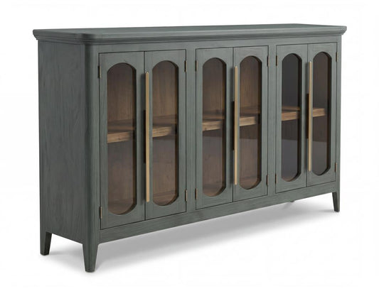 6 Door Console Table | Brava Transitional Wood & Glass Storage