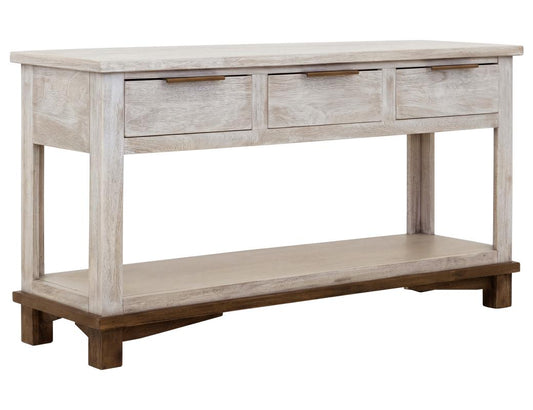 3 Drawer Sofa Table | Golden Loft Light Gray & Brown Console