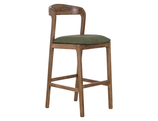 Silver Counter Height Barstool 24" - Olive Green Upholstered Seat