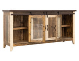 2 Glass Doors 2 Sliding Doors TV Stand | Rustic Antique Multicolor