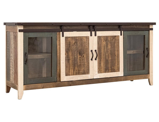 2 Glass Doors 2 Sliding Doors TV Stand - Rustic Antique