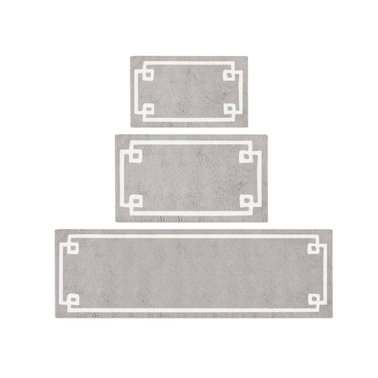 High Pile Bordered Bathroom Rug, Grey